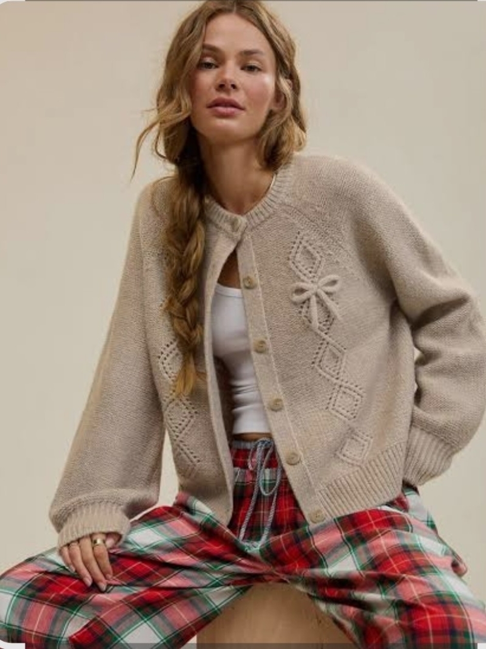 aerie Classic Cardigan with Bow Detail